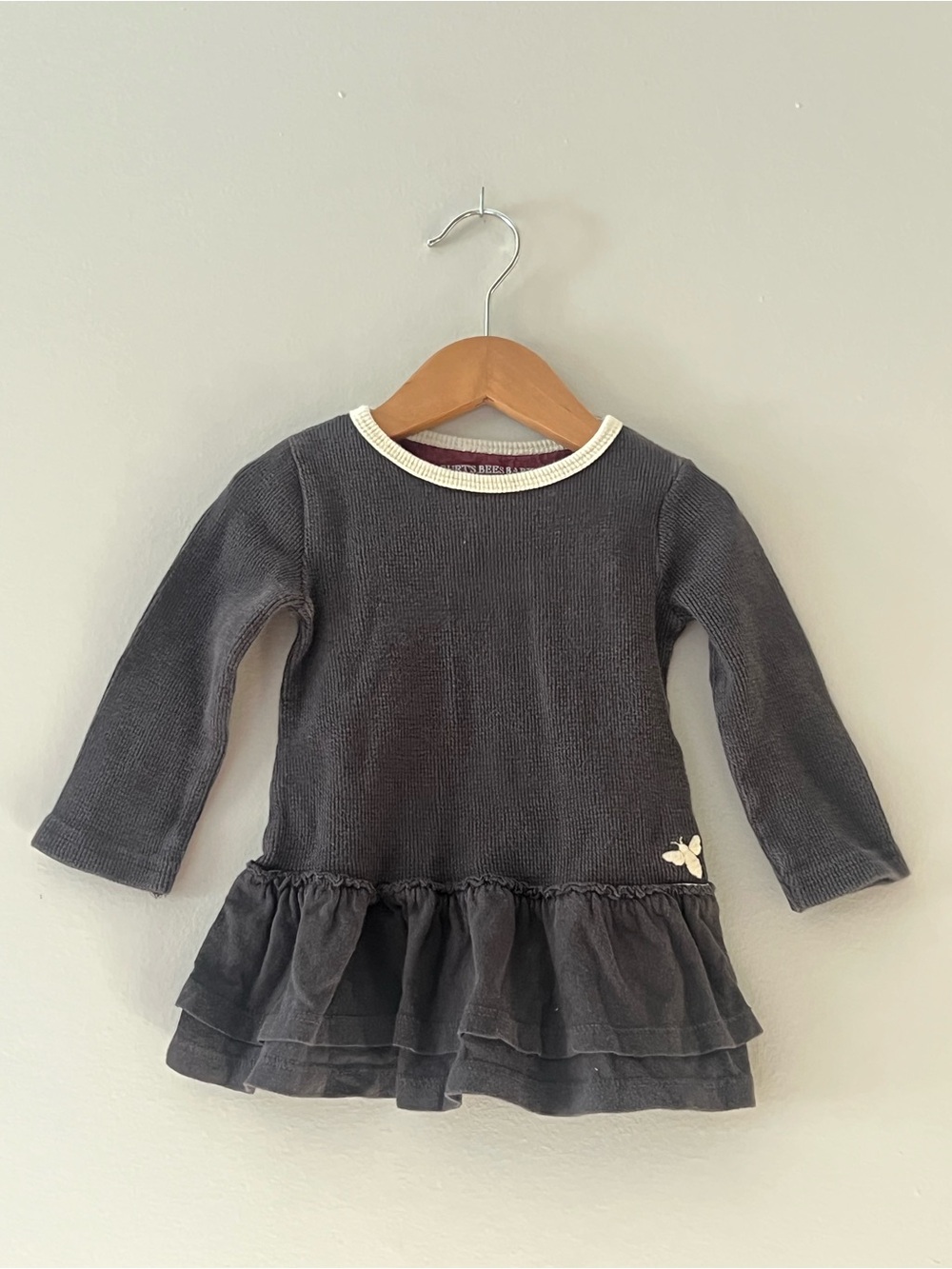 Burt’s Bees Baby Organic Cotton Waffle Knit Dress Charcoal Gray 12M